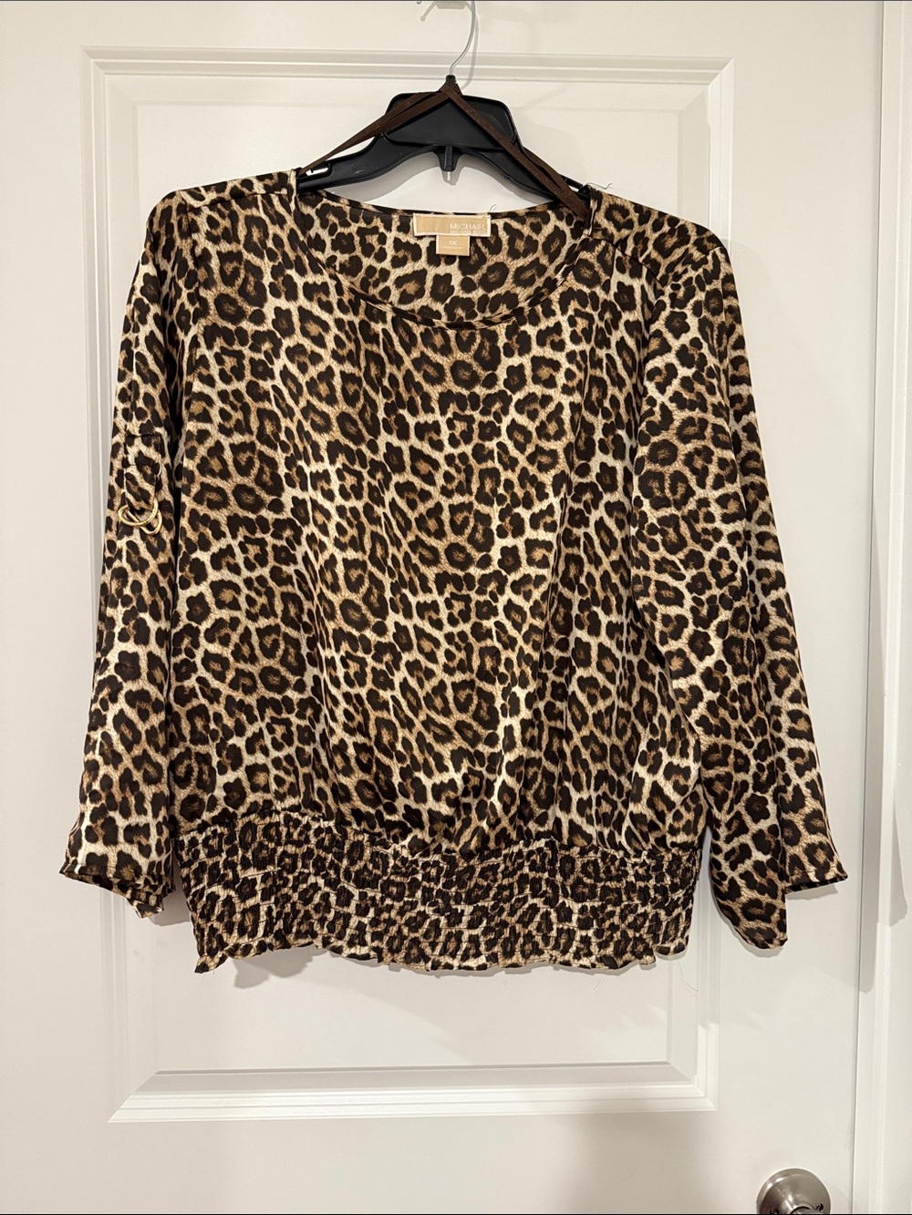 Michael Kors Leopard-Print Blouson Top - Brown/Black